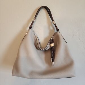 Michael Kors Collection Skorpios Grey Hobo Bag with Brown Braided Handle